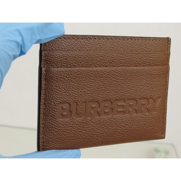 $350 BURBERRY SANDON BROWN TAN GRAINED LEATHER LOGO CARD HOLDER CASE WALLET - Picture 4 of 12
